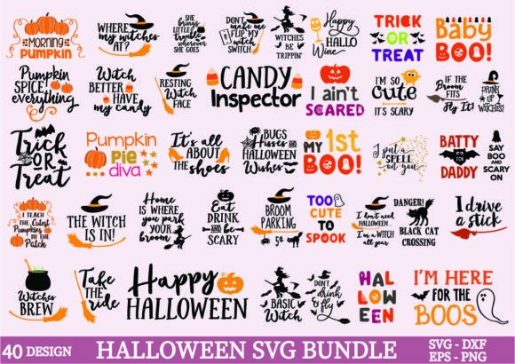 Halloween SVG Bundle, Boo Quotes PNG Graphics and Crafts