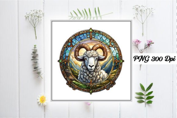 Sheep Stained Glass Sublimation Design Graphics for Crafts